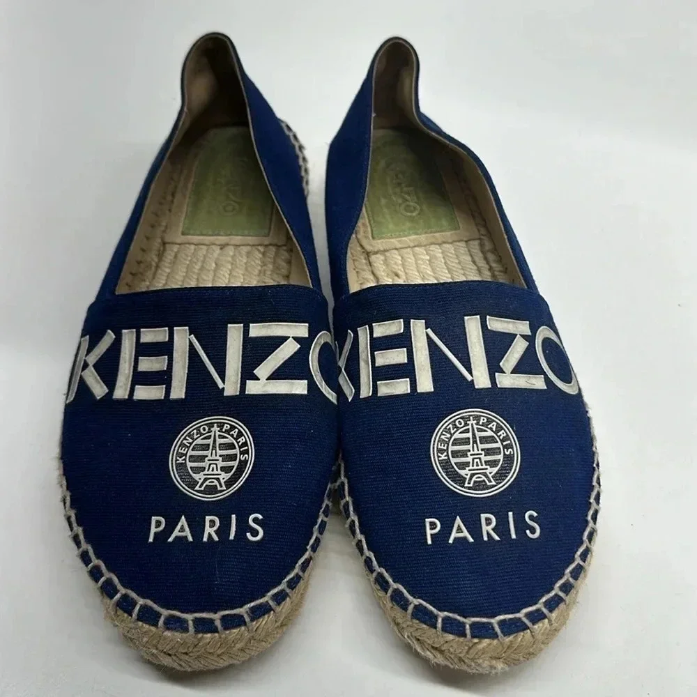 Kenzo Paris Espadrilles Flats Shoes Logo Slip On Royal Blue Women's Size 37 US 6